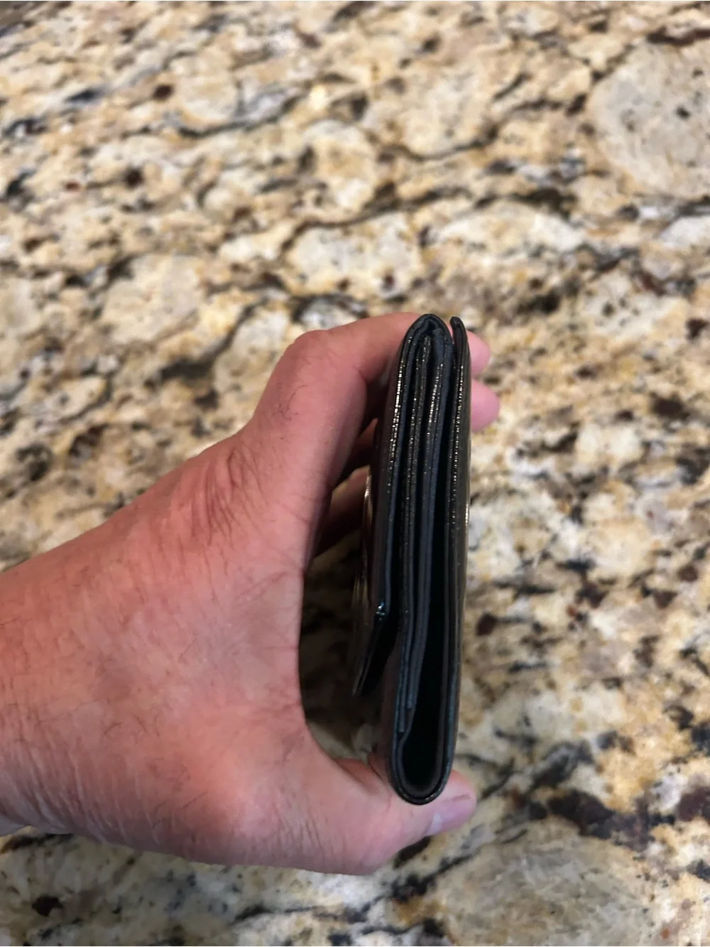 CHANEL Black Patent Leather CC Fold Wallet